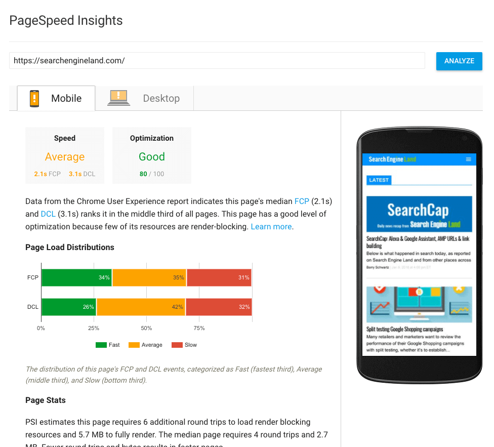 Giao diện của Google PageSpeed Insights khi kiểm tra tốc độ trang web online