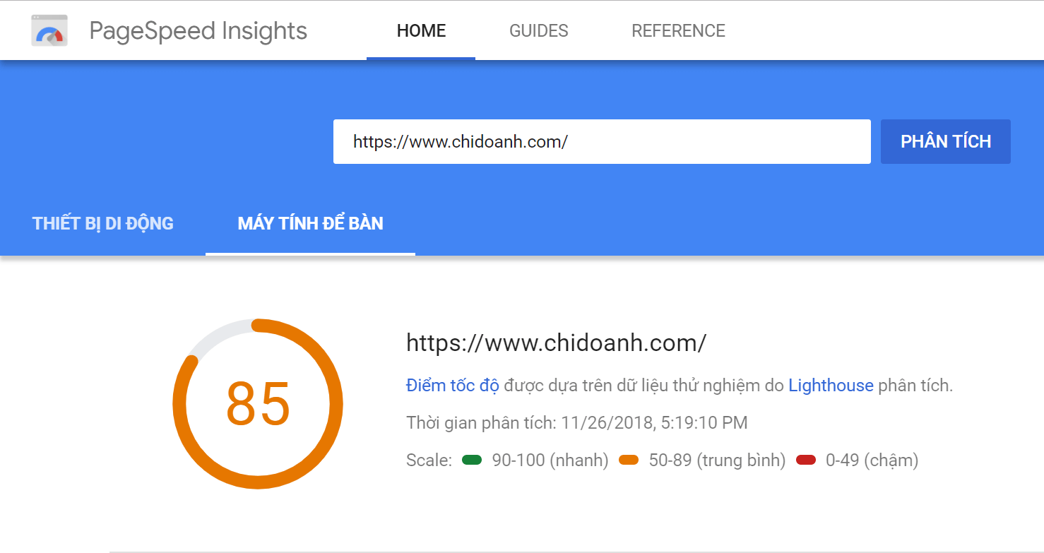 Dùng công cụ PageSpeed Insights để check tốc độ tải trang website của bạn